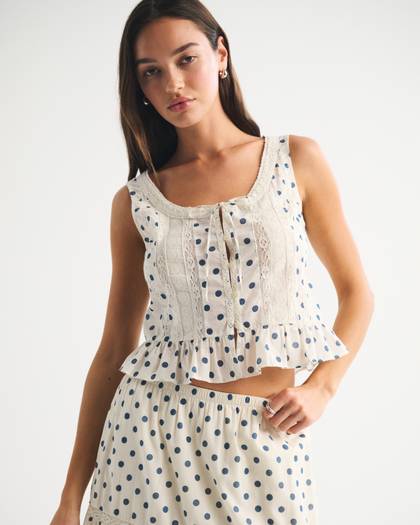 Button-Through Lace-Trim Tank