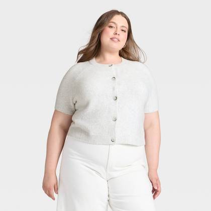 Women's Short Sleeve Cozy Knit Button-Down Cardigan Sweater - Universal Thread™ Gray 3X