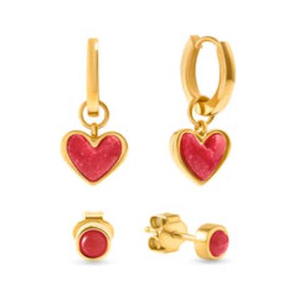 Fuchsia Quartz Heart Earring Set (Gold)