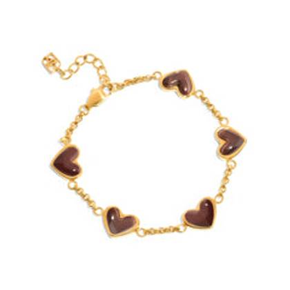 Chocolate Brown Multi Heart Bracelet (Gold)