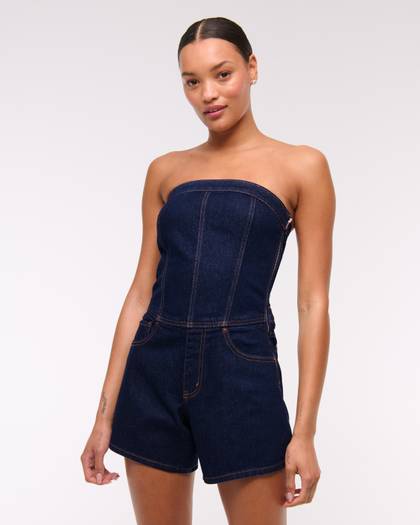 Strapless Denim Romper