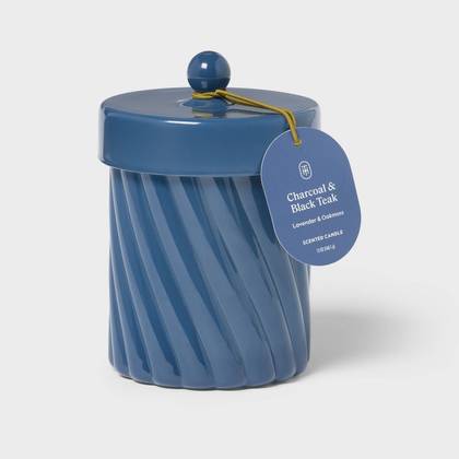 Lidded Charcoal and Black Teak Jar Candle 12oz - Threshold™