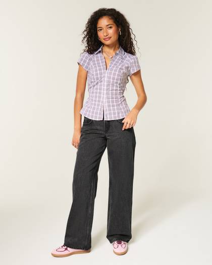 Low-Rise Washed Black Baggy Jeans