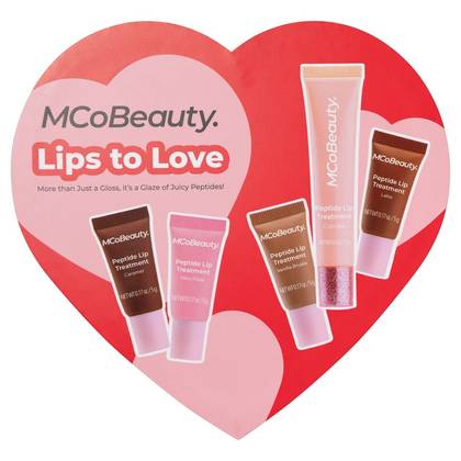 MCoBeauty Lips to Love Heart Shape Box - 5pc: Moisturizing, Lip Makeup, Gel, Light Tones