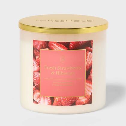 3 Wick Fresh Strawberry and Hibiscus Jar Candle White 19oz - Threshold™