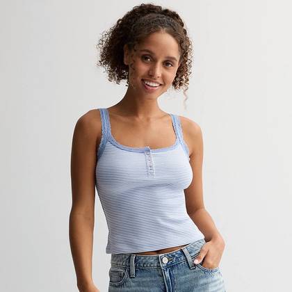 Juniors' SO® Lace Trim Henley Cami
