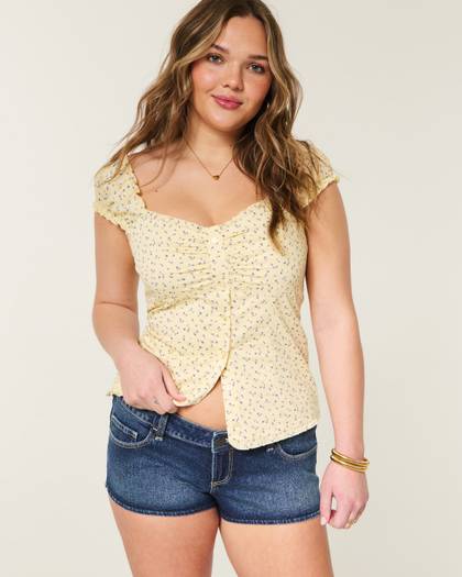 Ultra Low-Rise Denim Micro Shortie Shorts