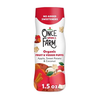 Once Upon a Farm Fruit & Veggie Puffs Apple Sweet Potato & Coconut Baby Snacks - 1.5oz: Organic, Non-GMO, Age 7+ Months, Ready to Eat
