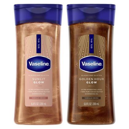 Vaseline Glazed & Glisten Vanilla Cocoa Shimmering Gel Body Oil 6.8 fl oz Sunlit Glow + Golden Hour Glow