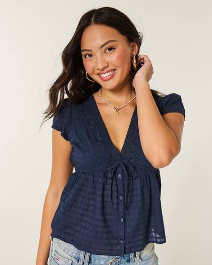Short-Sleeve Flyaway Babydoll Top