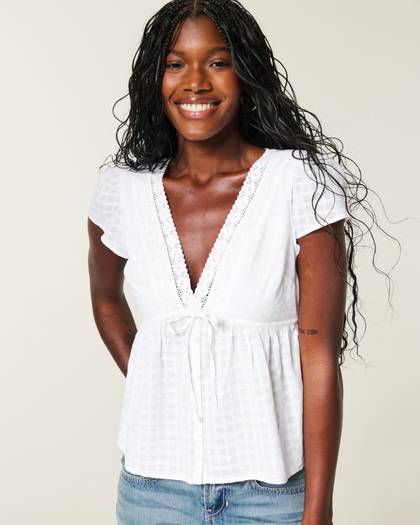 Short-Sleeve Flyaway Babydoll Top