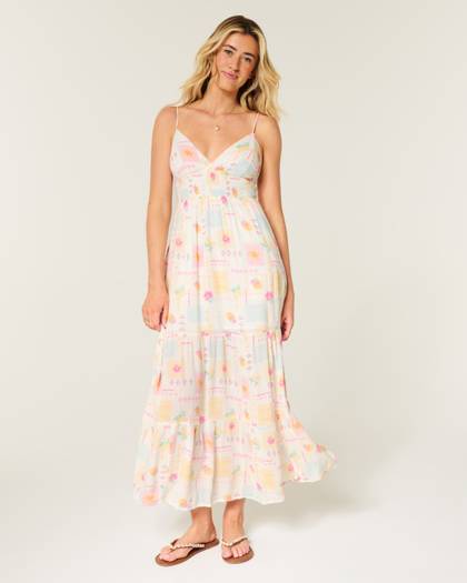 Pattern Babydoll Maxi Dress