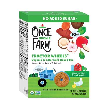 Once Upon a Farm Tractor Wheel Bar Baby Snacks - Apple, Sweet Potato & Spinach - 1.5oz/10ct: Organic Certified, Non-GMO, Dairy-Free