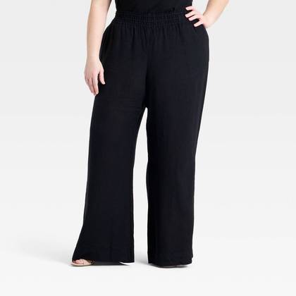 Women's High-Rise Linen Wide Leg Pull-On Pants - A New Day™ Black 2X