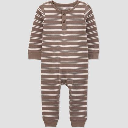 Carter's Just One You® Baby Boys' Striped Long Sleeve Romper - White/Brown 18M