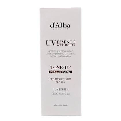 D'Alba UV Essence Waterfull + Sunscreen Pink Tone-Up Sun Cream SPF50+ - 1.69 oz - Your daily essence of sun-kissed, truffle-powered glow