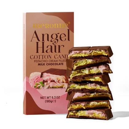 Meronne Dubai Milk Chocolate Filled with Pistachio Cream & Cotton Candy - 6.3oz