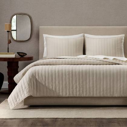 Jeremiah Brent Home 3pc Full/Queen Channel Rice Stitch Gauze Quilt Set Beige