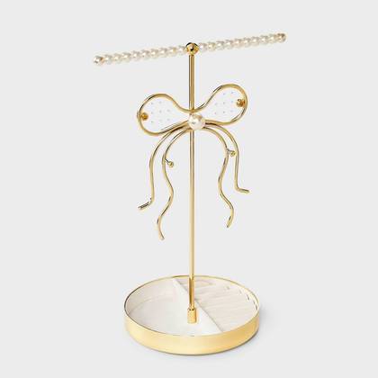 Standing Pearl Bow Jewelry Organizer - A New Day™ Gold/Ivory