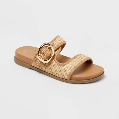 Women’s Meg Sandals with Memory Foam Insole - A New Day™ Beige 6.5