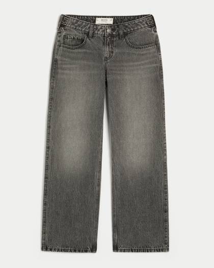Adjustable Waist Low-Rise Grey Baggy Jeans