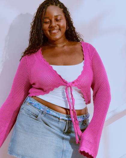 Long-Sleeve Tie Front Shrug