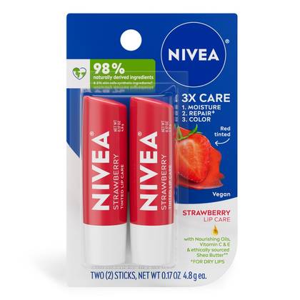 NIVEA Lip Strawberry Tinted Lip Balms - 0.34oz/2ct: Moisturizing, Stick Form