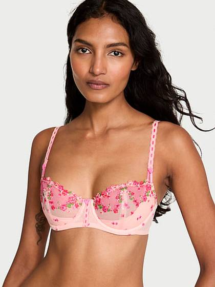Wicked Hearts & Roses Embroidery Unlined Balconette Bra