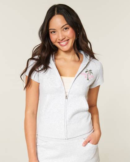 Hollister Feel Good Short-Sleeve Logo Graphic Hoodie
