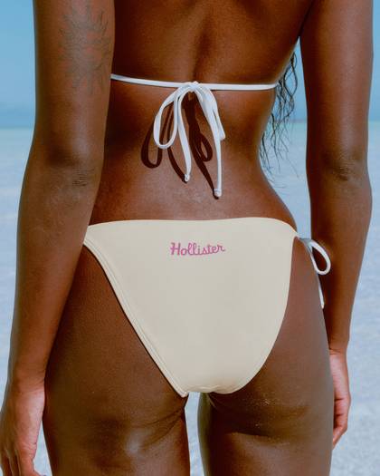 Beaded Logo Side Tie Cheeky Bikini Bottom
