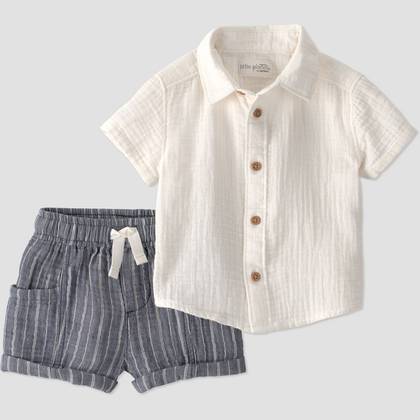 Little Planet by Carter's Baby Boys' Organic 2pc Stripe Woven Set - Cream Newborn