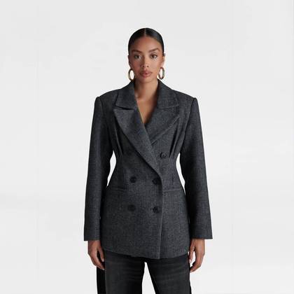 KBB by KAHLANA Women's 'The Corset Blazer' - Gray Herringbone XS
