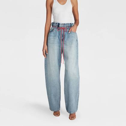 KBB by KAHLANA Women's Barrel Leg 'The Paper Bag Jean' - Light Wash 6