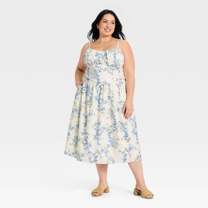 Women's Corset Midi Dress - A New Day™ Blue Floral 2X