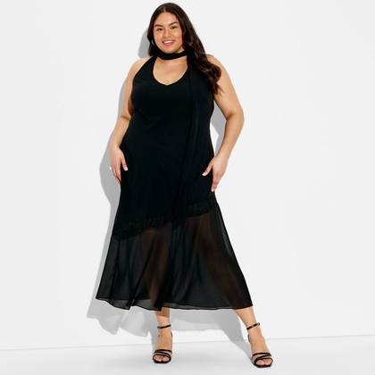 Women's Halter Scarf Maxi Dress - Wild Fable™ Black 1X