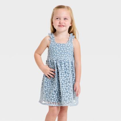Toddler Girls' Easter Embroidered Floral Tulle Dress - Cat & Jack™ Blue 12M