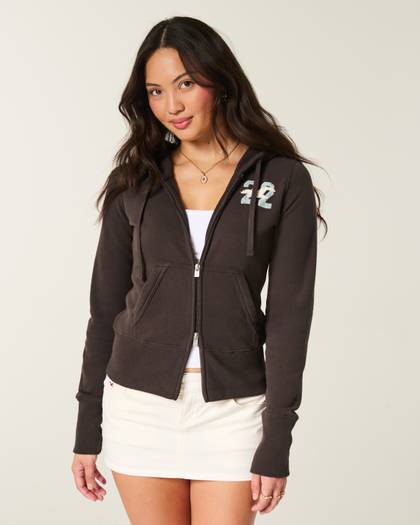 Hollister Feel Good Zip-Up Logo Graphic Hoodie