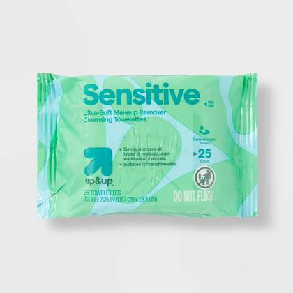 Sensitive Ultra-Soft Makeup Remover Cleansing Towelettes - Unscented - 25ct - up&up™: Hypoallergenic, Vitamin E, Paraben-Free