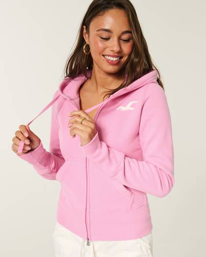 Hollister Feel Good Zip-Up Logo Graphic Hoodie