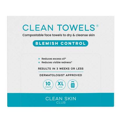 Clean Skin Club Blemish Control Towels - XL - 10ct: Alcohol-Free, Face & Whole Body用, Suitable for Oily & Sensitive Skin