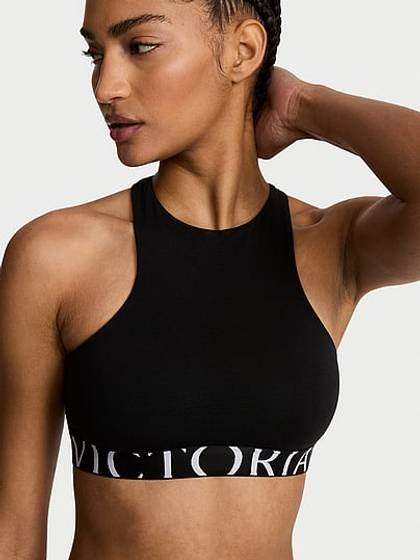 Cotton Exploded Logo Unlined High-Neck Bralette