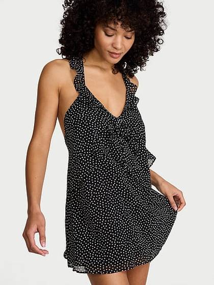Chiffon Polka Dot Flutter Mini Dress