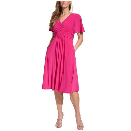 Jessica Howard Womens Crossover Midi Dress, pink, 6
