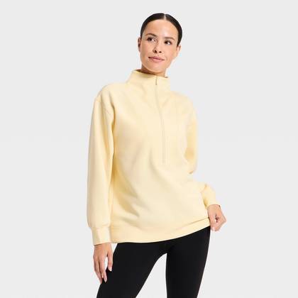 Women's Airy Sleek Deep Zip Pullover Sweatshirt - All In Motion™ Light Yellow M