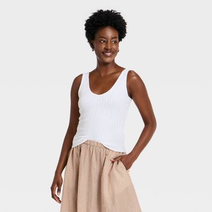 Women's Western Lace Trim Pointelle Tank Top - Universal Thread™ White XS