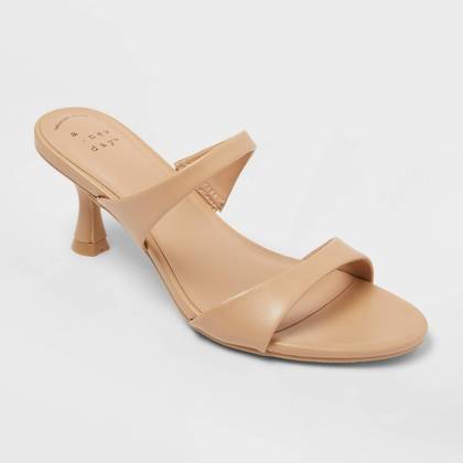 Women’s Paige Heels Wide Width with Memory Foam Insole - A New Day™ Tan 5W