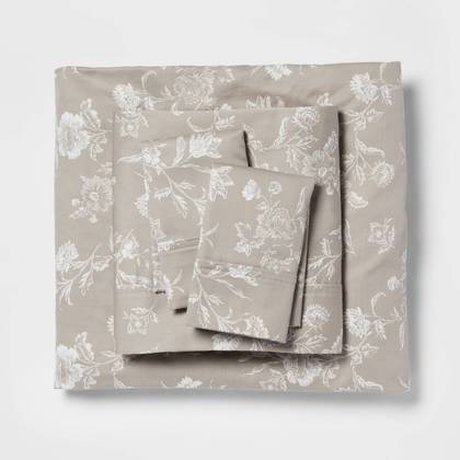 Full Printed Performance 400 Thread Count Sheet Set Khaki Floral - Threshold™