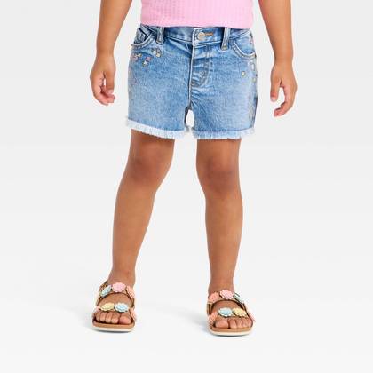 Baby Girls' Floral Embroidered Denim Cutoff Shorts - Cat & Jack™ Medium Wash 12M