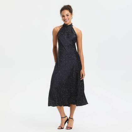 Women's Midi A-Line Dress - A New Day™ Black Dots L