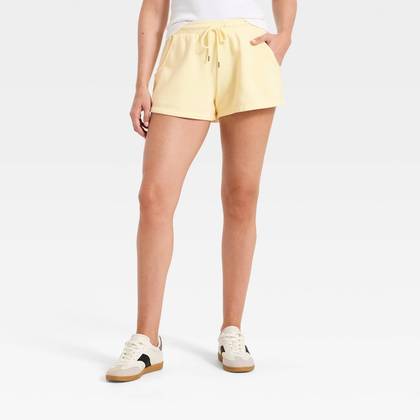 Women's Mid-Rise Fleece Cozy Pull-On Shorts - Universal Thread™ Yellow XS
